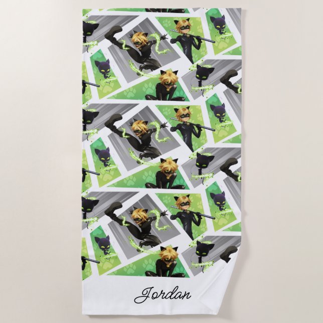 Toalha De Praia Padrão do Cat Noir & Plagg (Frente)