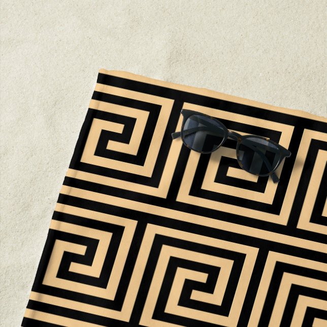 Toalha De Praia Padrão dos Quadrados-Chave Gregos Meander Brown (In Situ)