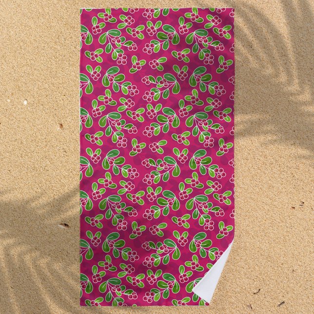 Toalha De Praia Padrão Festivo De Folhagem De Morango, Fuchsia (Fuchsia Cranberry Pattern Beach Towel)