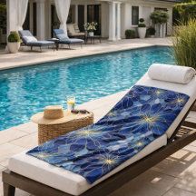 Padrão Floral Azul Moderno Dourado