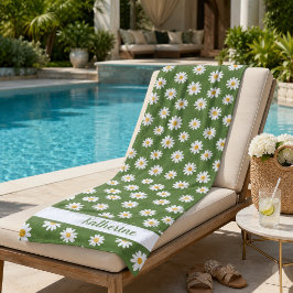 Toalha De Praia Padrão Floral Boho Daisy Verde Nome