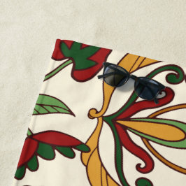 Toalha De Praia Padrão floral contínuo com vermelho e amarelo