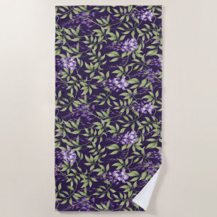 Toalha De Praia Padrão Floral de Folhas Verdes e Wisteria