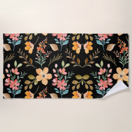 Toalha De Praia Padrão Floral de Superfície - Primavera de Aquarel