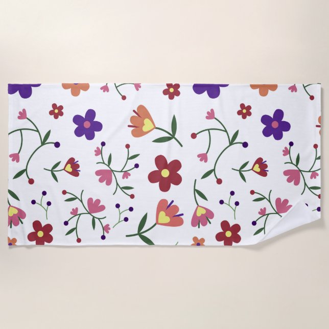 Toalha De Praia Padrão Floral Desenhado À Mão (Frente)