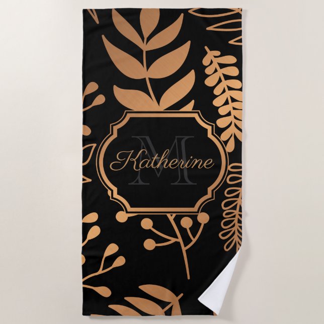 Toalha De Praia Padrão Floral do ouro (Frente)