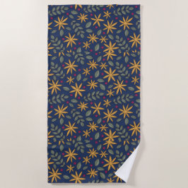 Toalha De Praia Padrão Floral Dourado Desenho Botânico