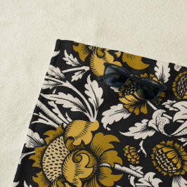 Toalha De Praia Padrão floral ornamentado com grandes flores doura