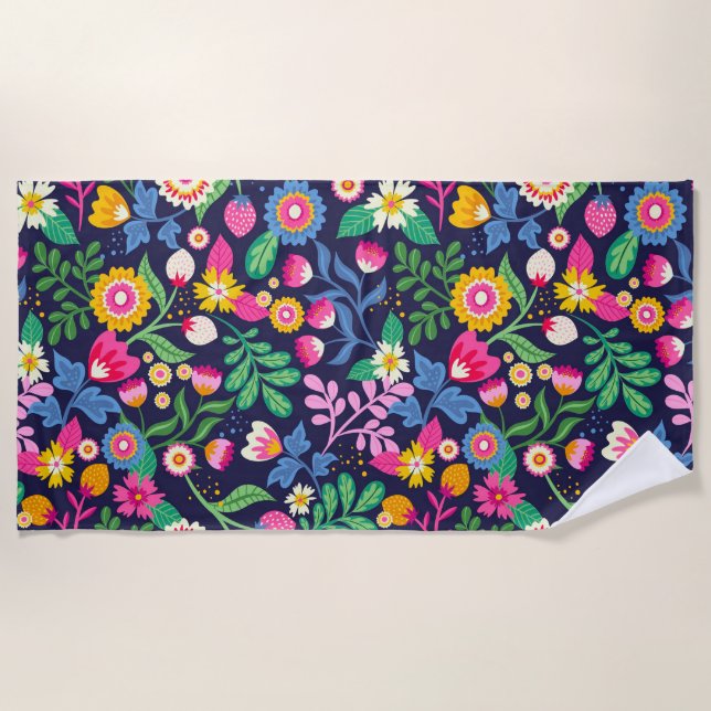 Toalha De Praia Padrão Floral Pintado Exótico-48330 (Frente)