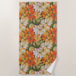 Toalha De Praia Padrão Floral Retro Vibrante Design