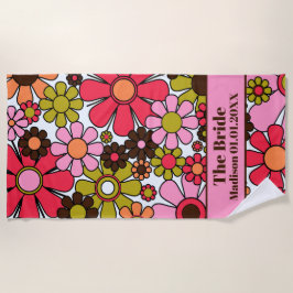 Toalha De Praia Padrão Floral retroativo dos anos 60 e 70 para a N