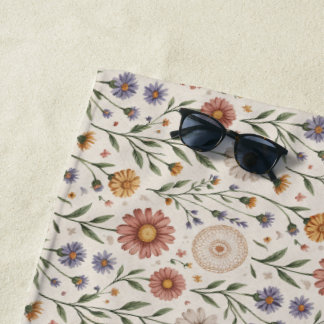 Toalha De Praia Padrão Floral Sem Costura de Remendo de Flores Sil