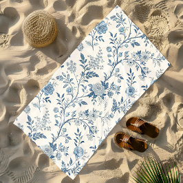 Toalha De Praia Padrão Floral Vintage Azul