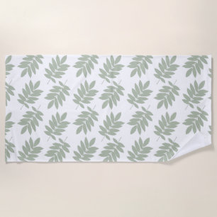 Toalha De Praia Padrão Folha de Idoso Verde+Branco