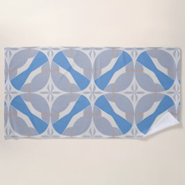 Toalha De Praia Padrão Geométrico Abstrato Azul e Branco