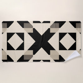 Toalha De Praia Padrão Geométrico abstrato com Preto Contrastante