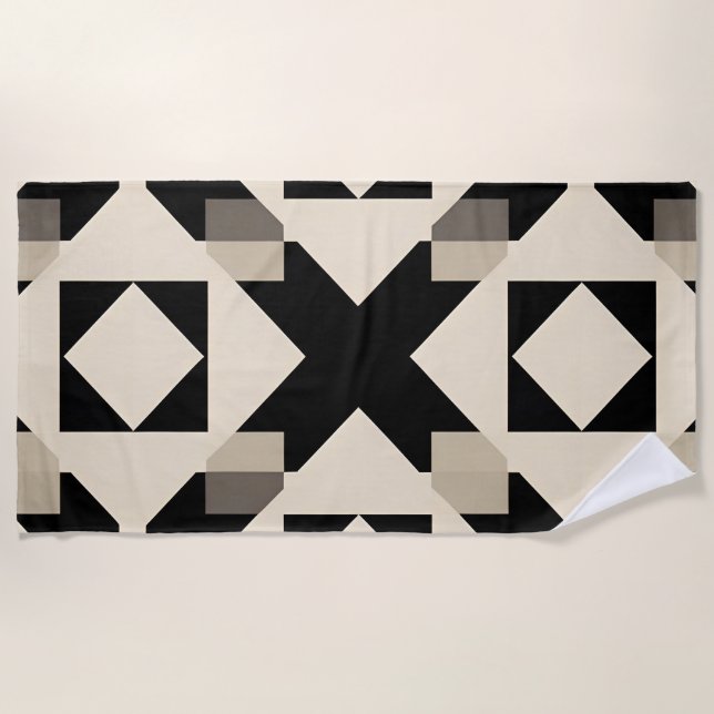 Toalha De Praia Padrão Geométrico abstrato com Preto Contrastante (Frente)