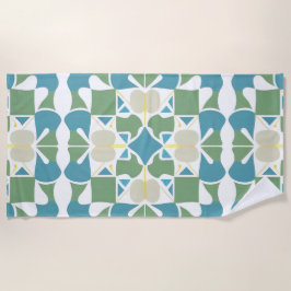 Toalha De Praia Padrão geométrico abstrato em verde e azul