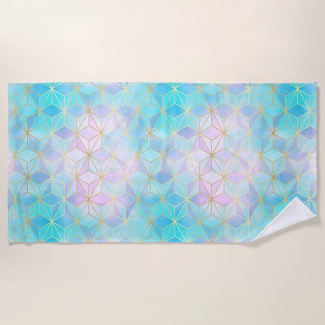 Toalha De Praia Padrão Geométrico de Vidro Iridescente (Frente)