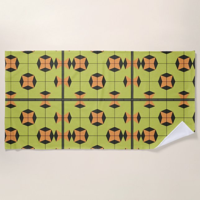 Toalha De Praia Padrão geométrico do Azulejo com cores brilhantes (Frente)