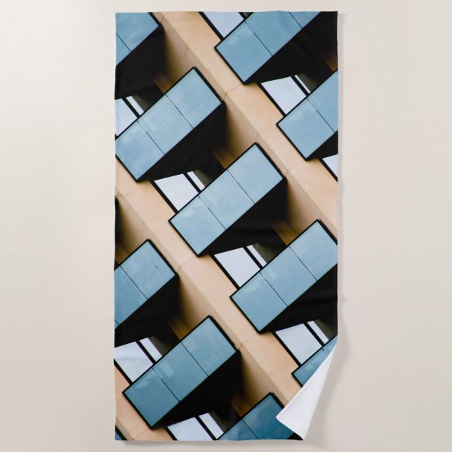 Toalha De Praia Padrão Geométrico do bege e Azul (Frente)