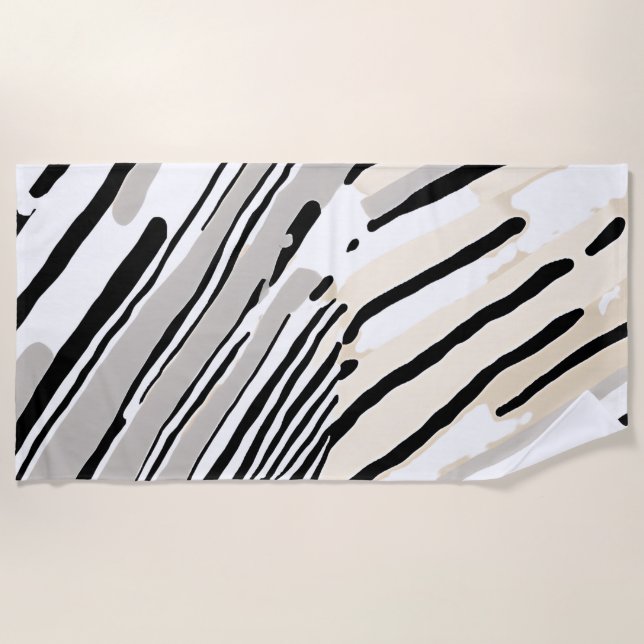 Toalha De Praia Padrão geométrico em preto, branco e Cinza (Frente)