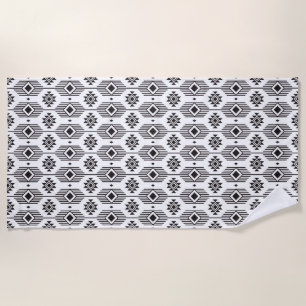 Toalha De Praia Padrão geométrico étnico ikat preto e branco