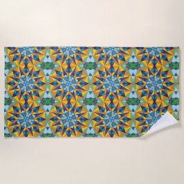 Toalha De Praia Padrão geométrico fractal azul e amarelo