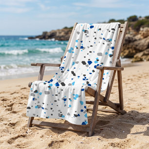 Toalha De Praia Padrão Geométrico Moderno de Terrazzo Azul Cinza