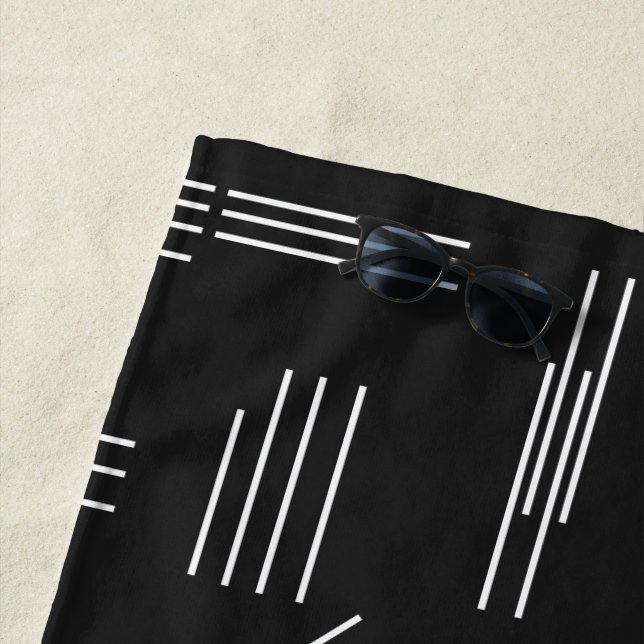 Toalha De Praia Padrão Geométrico Moderno, Gordo Branco Negro (In Situ)