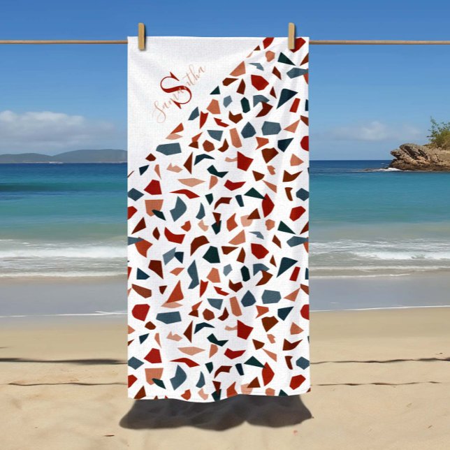 Toalha De Praia Padrão Geométrico Monograma (Monogrammed Geometric Pattern Beach Towel.)