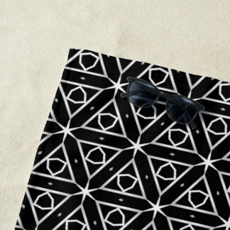 Toalha De Praia Padrão Geométrico Preto Branco e Prata