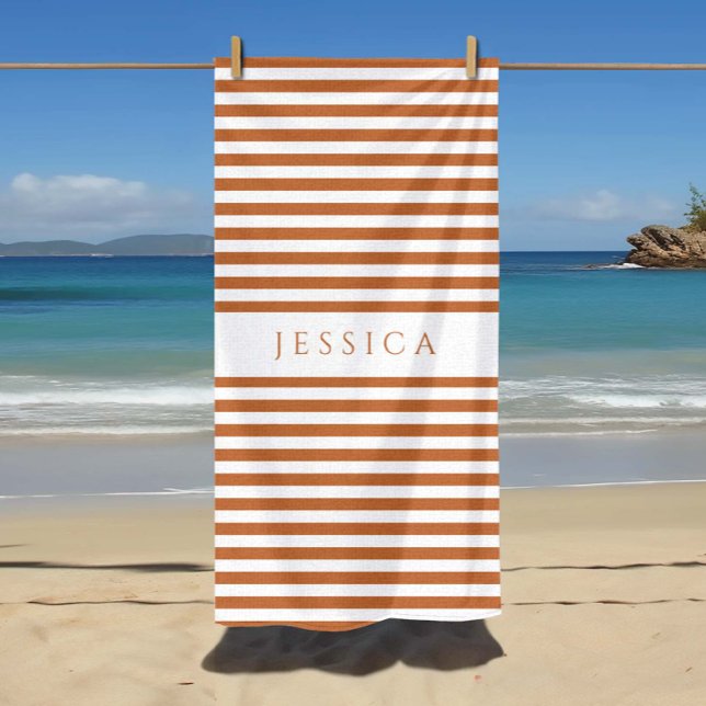 Toalha De Praia Padrão Laranja Moderno Personalizado Striped (Personalized Modern Orange Striped Pattern Beach Towel)