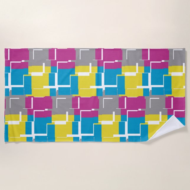 Toalha De Praia Padrão legal de Cinza Amarelo Azul Roxo (Frente)