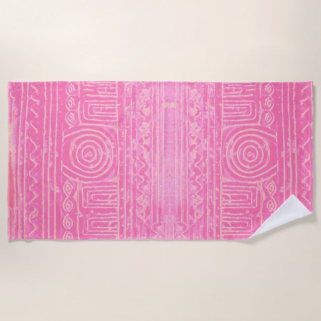 Toalha De Praia Padrão Mesopotâmico Sumeriano Antigo Rosa (Frente)