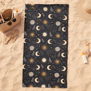 Toalha De Praia Padrão Místico Celestial da Lua