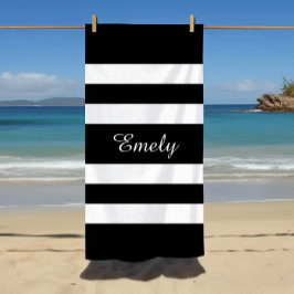 Toalha De Praia Padrão Moderno de Stripes Negra e Branca