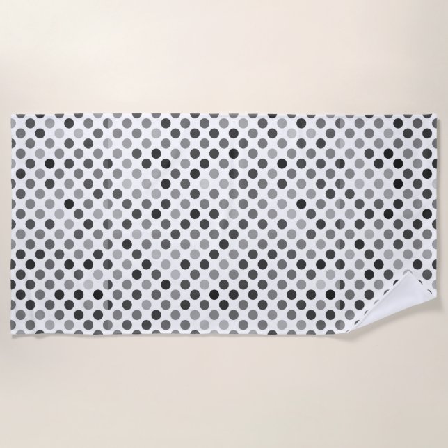 Toalha De Praia Padrão monocromático de Bolinhas (pontos pretos e  (Frente)