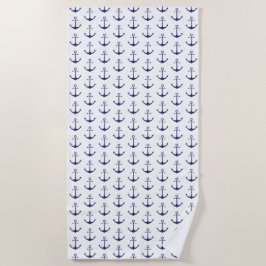 Toalha De Praia Padrão náutico branco marinho azul-claro moderno