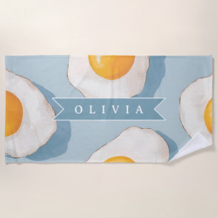 Toalha De Praia Padrão Personalizado de Ovo Frito Divertido Azul E