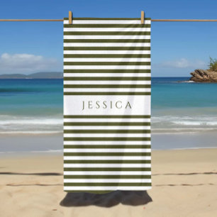 Toalha De Praia Padrão Personalizado Moderno de Azeite Verde Espal
