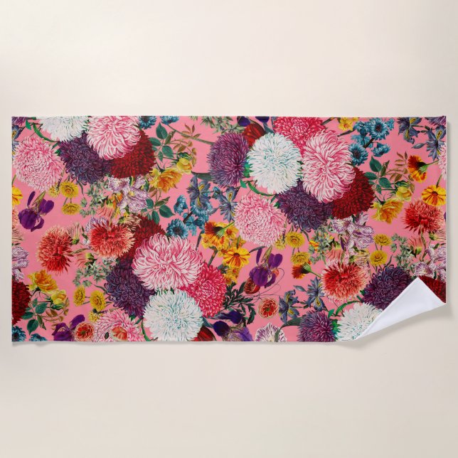 Toalha De Praia Padrão Rosa Floral (Frente)