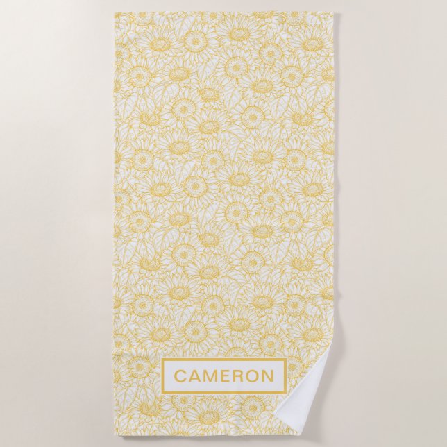 Toalha De Praia Padrão Sunny Sunflower (Frente)