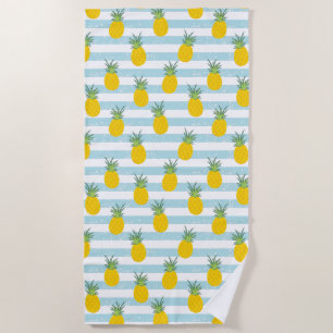 Toalha De Praia Padrão Trendy Blue Stripes Pineapple