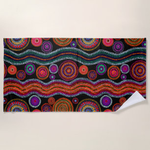 Toalha De Praia Padrão Tribal Colorido Moderno de Arte Dot Austra