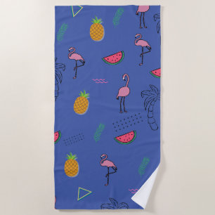 Toalha De Praia Padrão tropical contínuo com Flamingo abacaxi