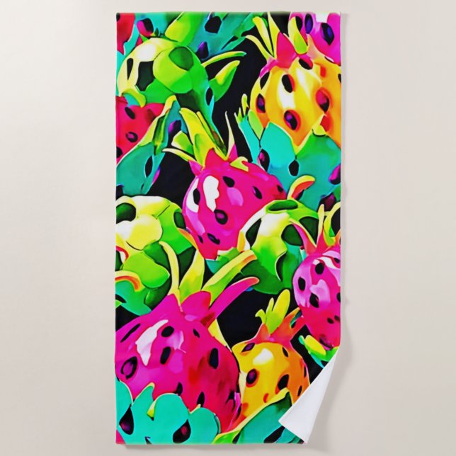 Toalha De Praia Padrão vívido da Fruta do dragão (Frente)