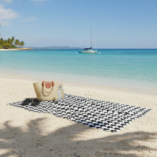 Toalha De Praia Padrão xadrez houndstooth preto clássico