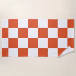 Toalha De Praia Padrão Xadrez Laranja e Branco