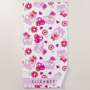 Toalha De Praia Padrões De Corujas, Corujas Bonitas, Corujas Rosa,